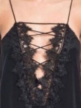Y2K Cami NYC Black Silk Camisole M Lace Trimmed Grunge Romantic Whimsigoth